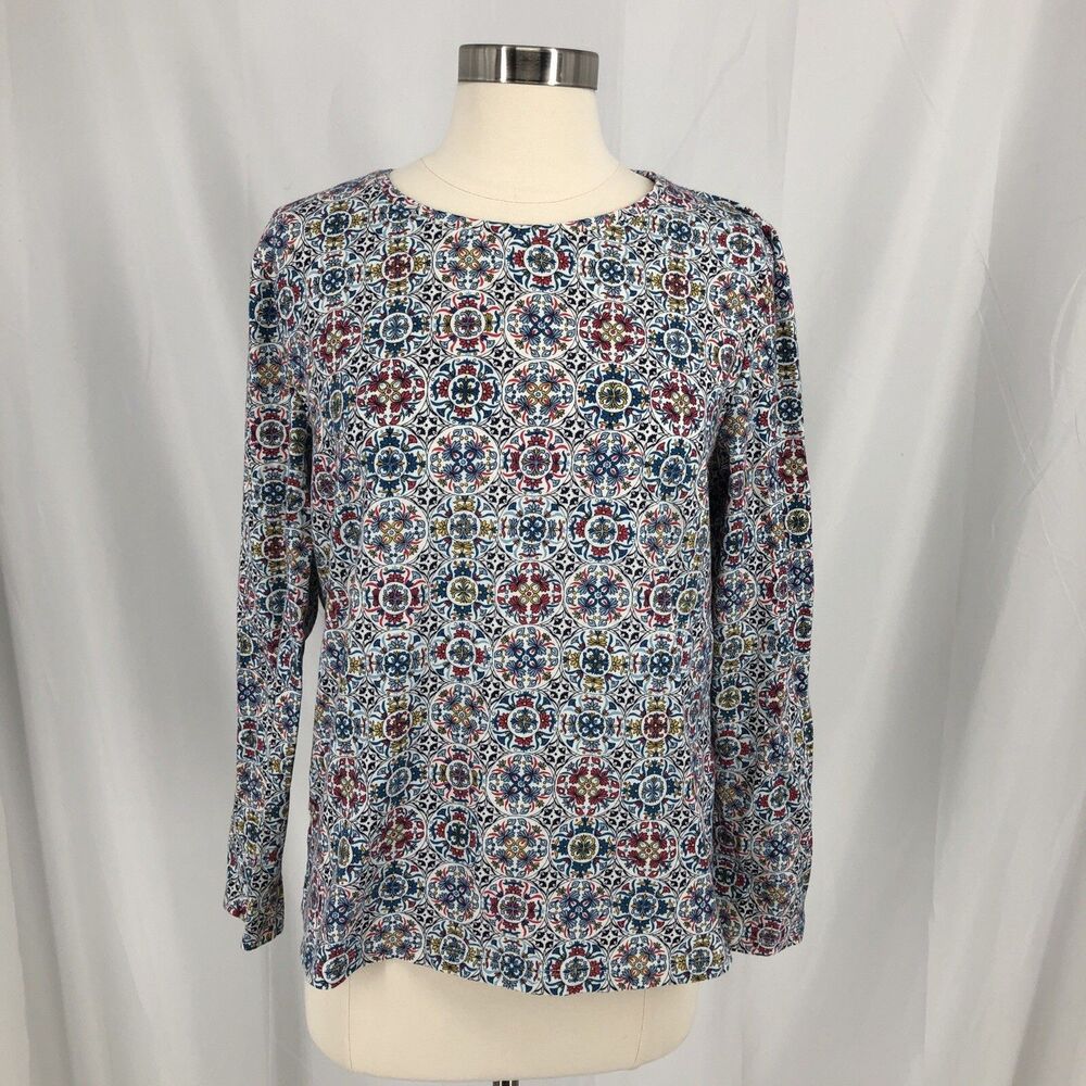 Talbots Long Sleeve Mendala Print Cotton Spandex Top Large